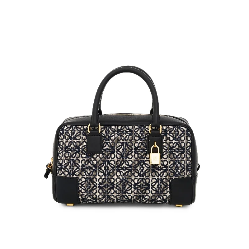 Women's Bucket Bag with Magnetic Closure in Purple for Easy AccessAmazona 23 Bag in Anagram Jacquard and Calfskin in Navy