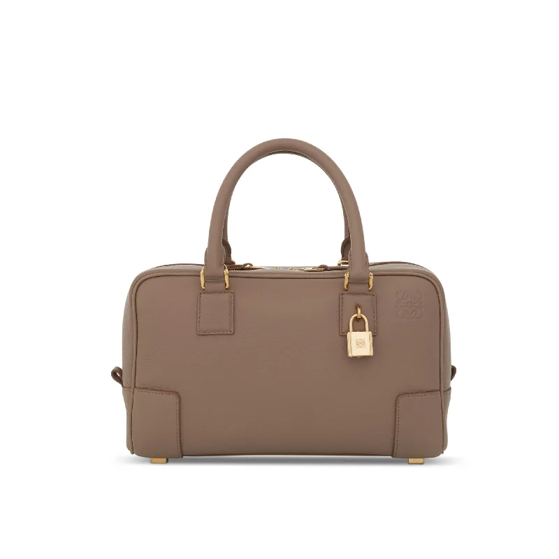 Satin Bucket Bag in Champagne with Rhinestone - Studded Logo for a Special OccasionAmazona 23 Bag in Soft Grained Calfskin in Sand