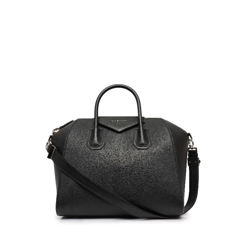Metallic Bucket Bag in Rose Gold with Chain Strap for a Trendy Party LookMedium Antigona Bag in Grained Leather in Black