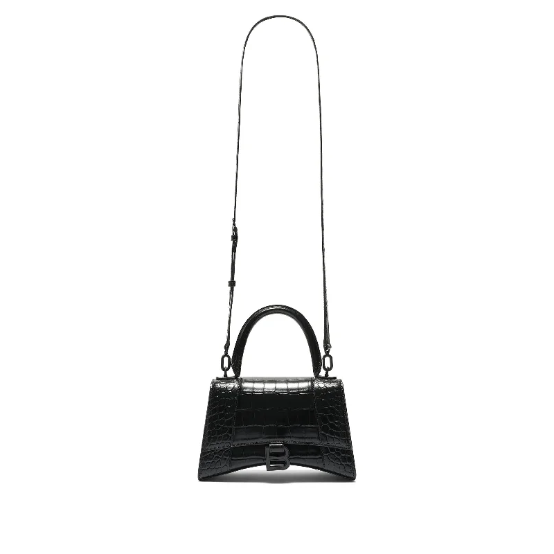 Bucket Bag with Embossed Animal Print in Tan for a Wild and Stylish StatementHourglass Small Croco Embossed Bag in Black