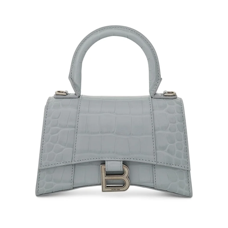 Canvas Bucket Bag in Navy Blue with Striped Interior for a Nautical - Inspired OutfitHourglass XS Croco Embossed Bag in Ash Blue