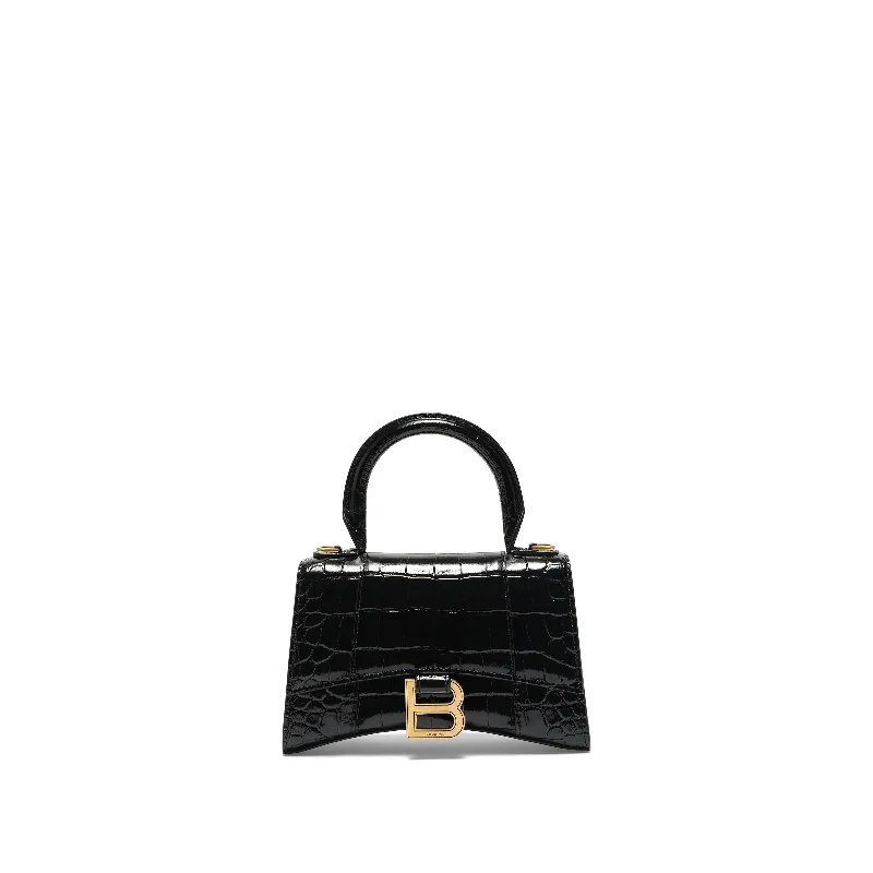 Rattan Bucket Bag in Natural Color with Beadwork for a Tropical VacationHourglass XS Croco Embossed Bag in Black with Gold Plaque