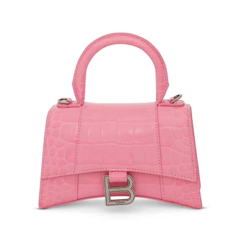Bucket Bag with Geometric Print in Multicolor for a Contemporary and Eye - Catching AppealHourglass XS Croco Embossed Bag in Sweet Pink