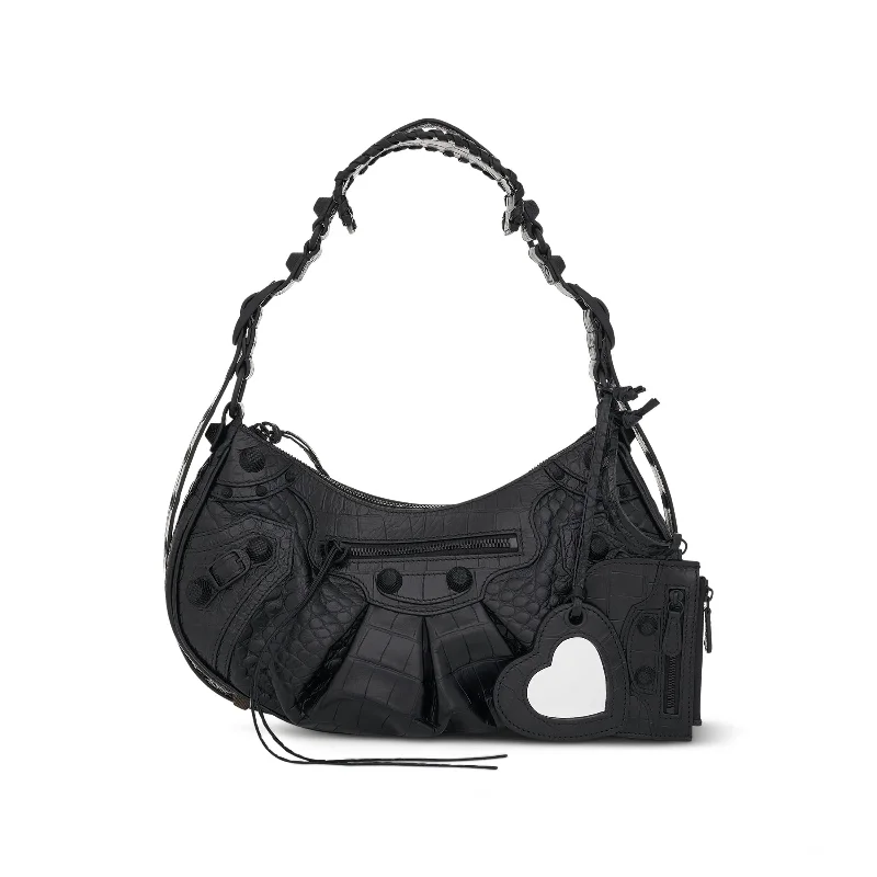 Canvas and Leather - Trimmed Bucket Bag in Beige for a Casual Weekend GetawayLe Cagole Embossed Croco Shoulder Bag Small in Black