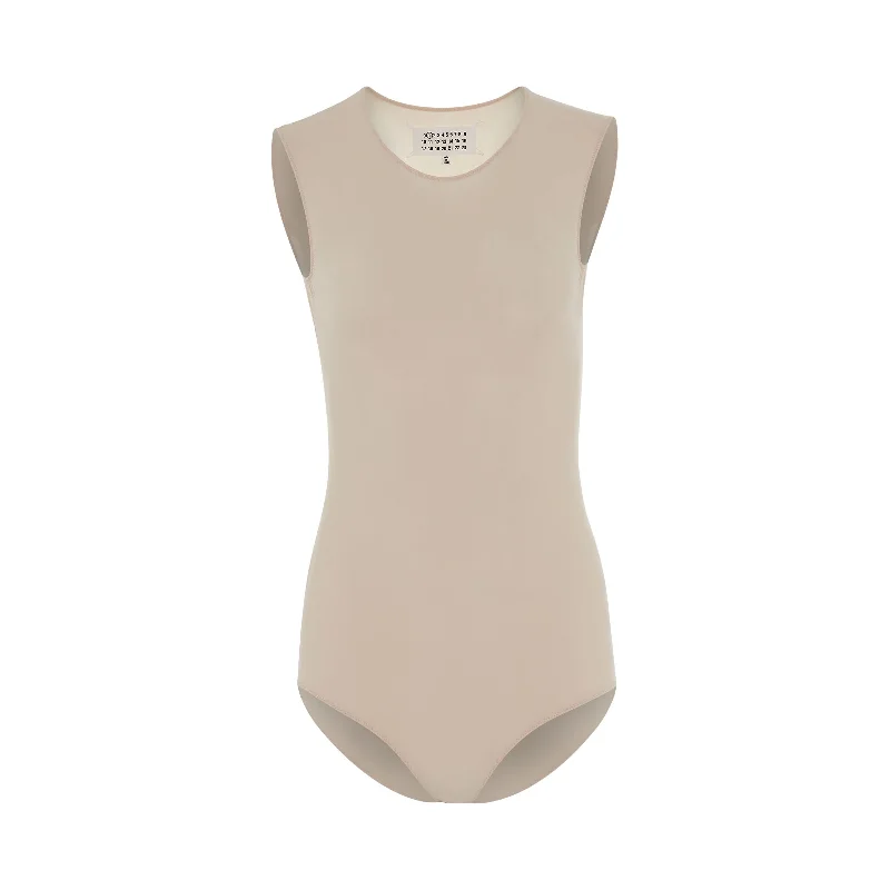 Bucket Bag with Embossed Animal Print in Tan for a Wild and Stylish StatementSleeveless Bodysuit in Almond