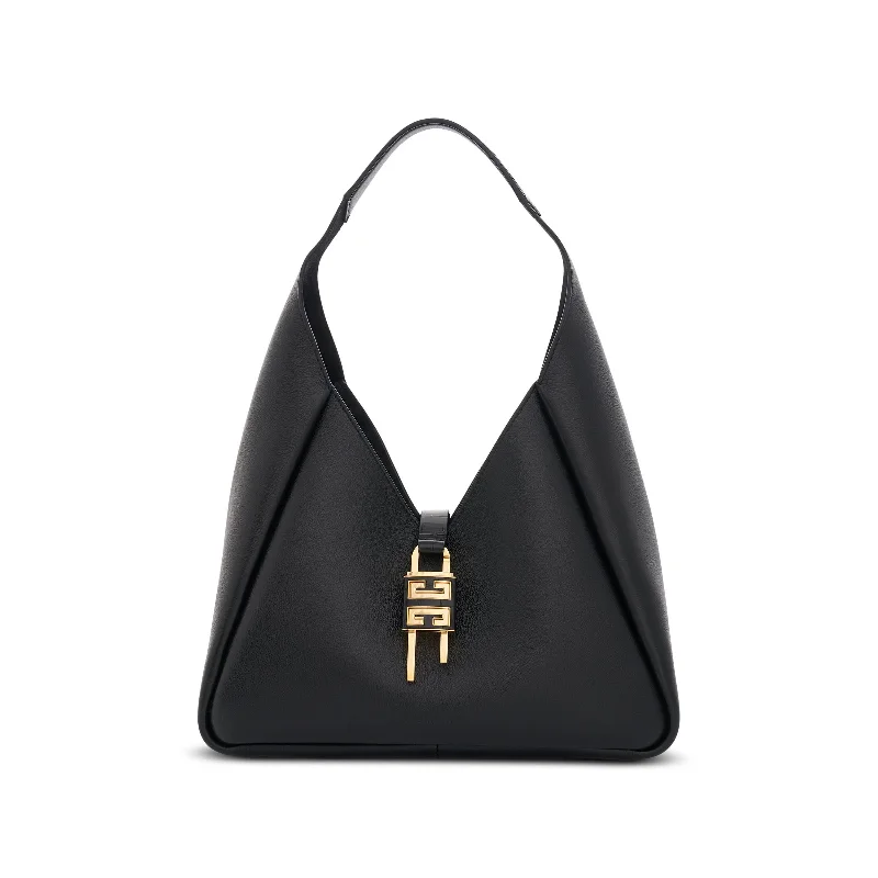 Women's Bucket Bag with Adjustable Shoulder Strap in Orange for Comfort on the GoMedium G-Hobo Bag in Grained Calf Leather in Black