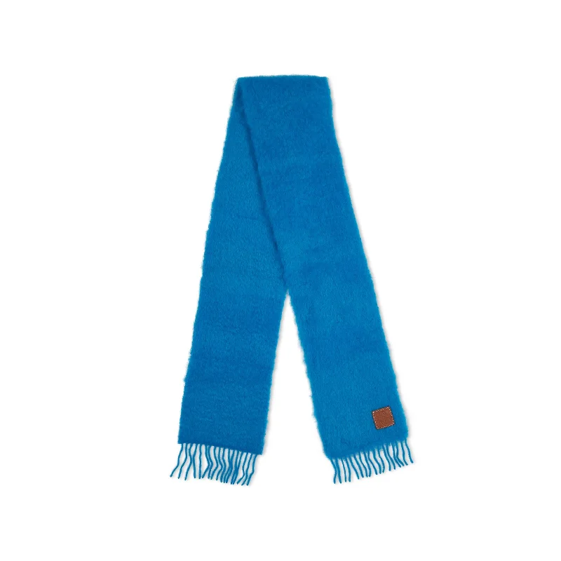 Denim Bucket Bag in Washed Blue with Patchwork for a Vintage - Inspired LookMohair Scarf in Electric Blue