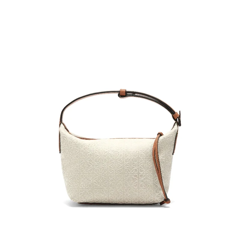 Velvet Bucket Bag in Emerald Green with Crystal - Embellished Strap for a Glamorous Night OutSmall Cubi Bag in Anagram Jacquard and Calfskin in Ecru/Tan