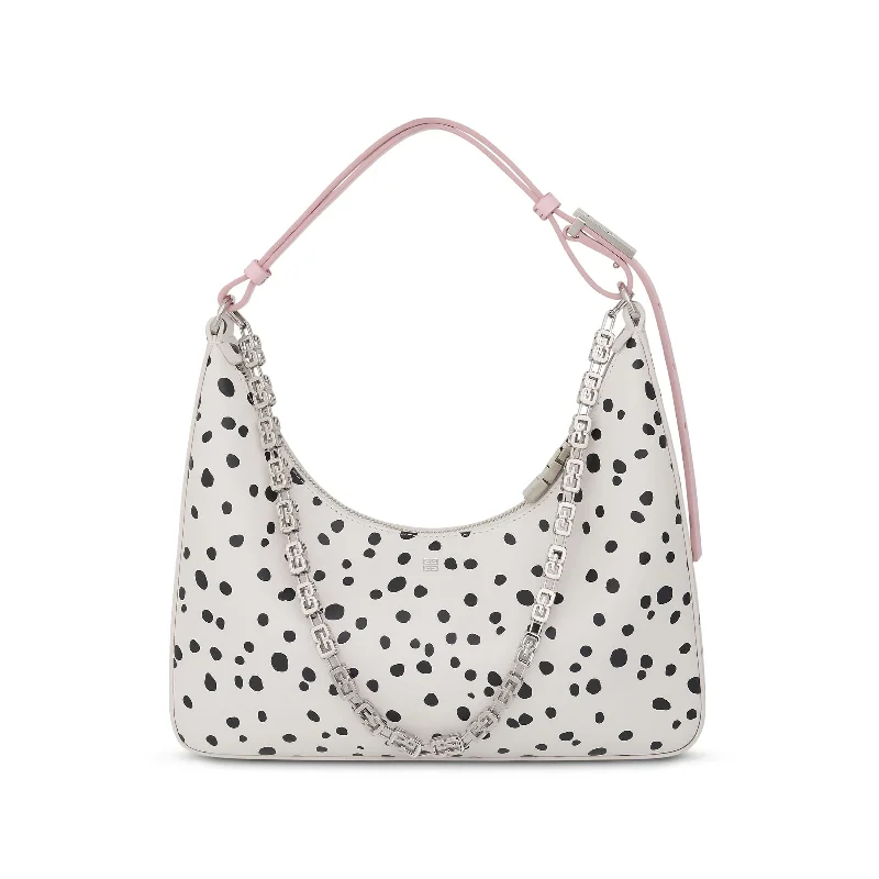 Women's Genuine Leather Bucket Bag in Chestnut Brown with Gold - Tone Hardware for a Sophisticated LookSmall Moon Cut Out Bag with Dalmatian Dots in White/Black