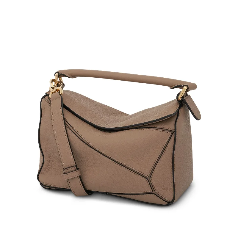 Women's Genuine Leather Bucket Bag in Chestnut Brown with Gold - Tone Hardware for a Sophisticated LookSmall Puzzle Bag in Soft Grained Calfskin in Sand