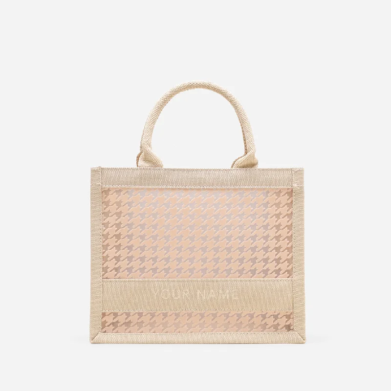 Patchwork Tote Bag in Denim with Vintage - Inspired Designs for a Retro AppealAlyssa Mini Houndstooth Tote Bag