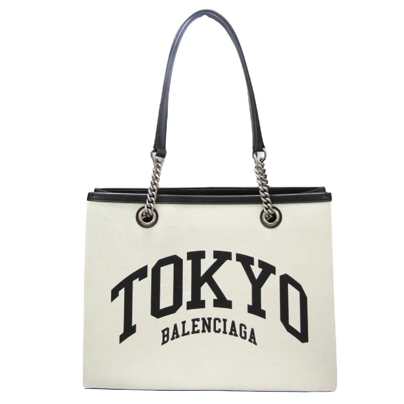Faux Fur - Trimmed Tote Bag in White for a Cozy Winter LookBalenciaga Cabas  Canvas Tote Bag (Pre-Owned)