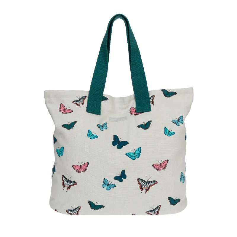 Patchwork Tote Bag in Denim with Vintage - Inspired Designs for a Retro AppealButterflies Everyday Bag
