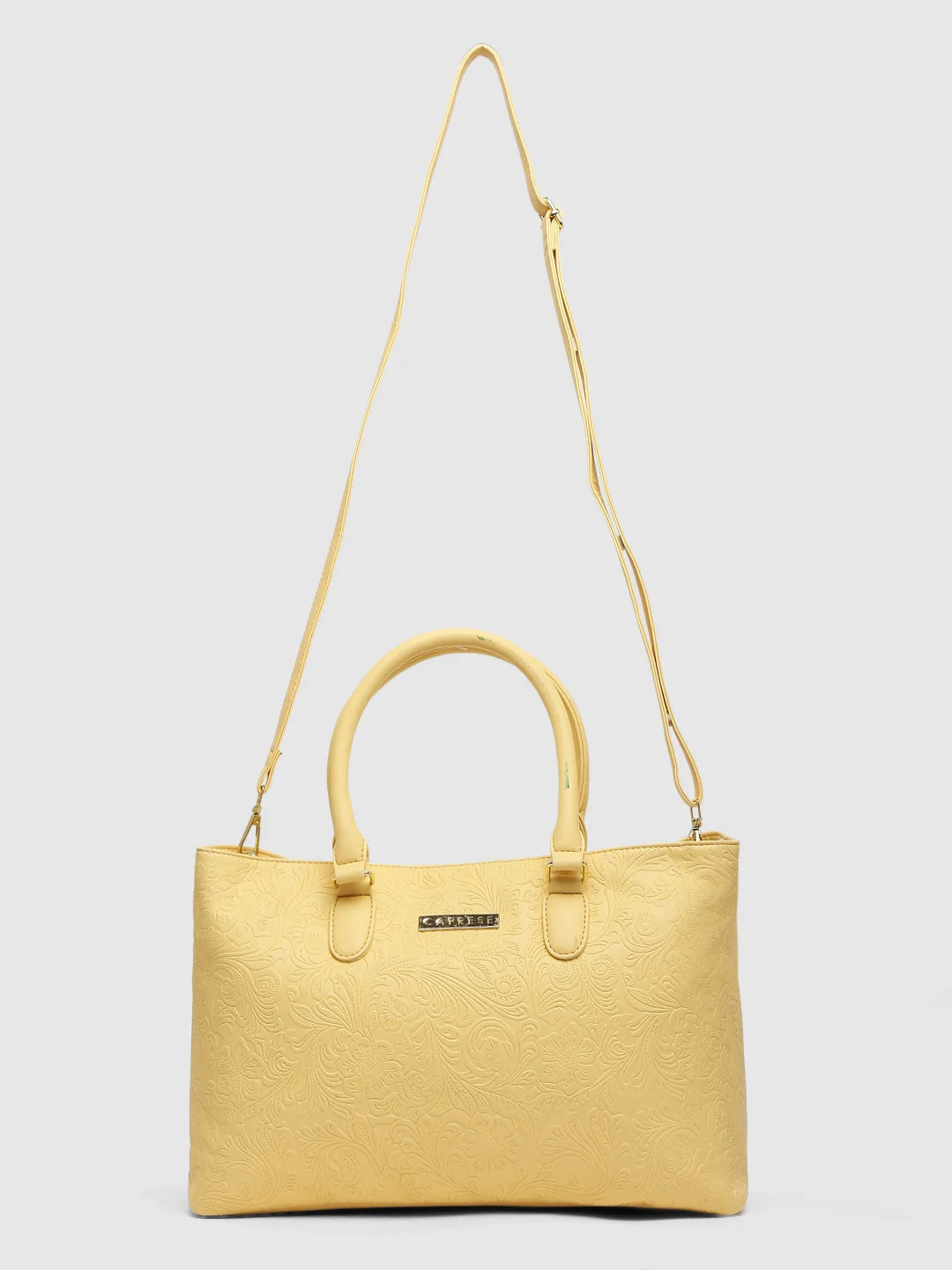 Embroidered Tote Bag in Beige with Floral Motifs for a Boho - Chic VibeCaprese Avalon Floral Tote Medium Mellow Yellow