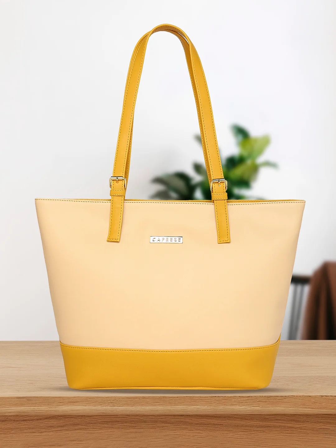 Tote Bag with Adjustable Shoulder Strap in Olive Green for Comfortable CarryingCaprese Brickly Tote Medium Mustard Handbag