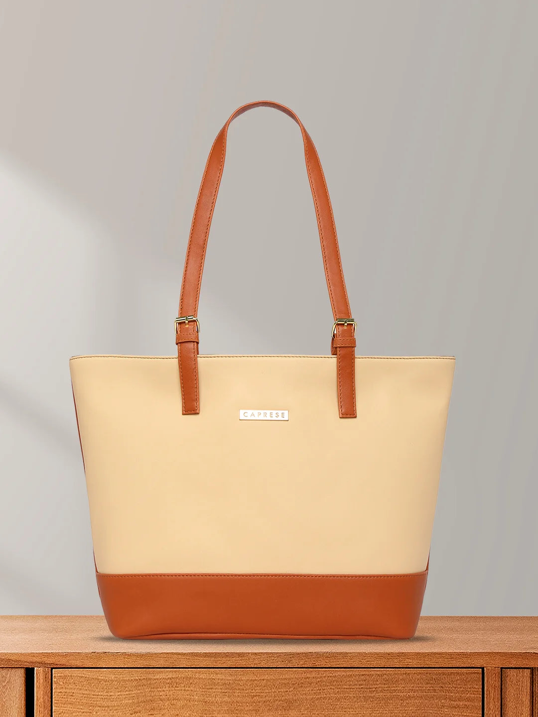 Women's Tote Bag with Inner Compartments in Gray for Organizing Everyday EssentialsCaprese Brickly Tote Medium Tan Handbag