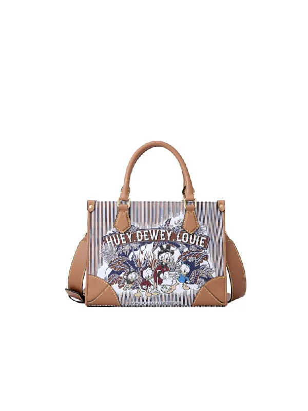 Embroidered Tote Bag in Beige with Floral Motifs for a Boho - Chic VibeDonald Duck Small Jacquard with Leather Tote Bag