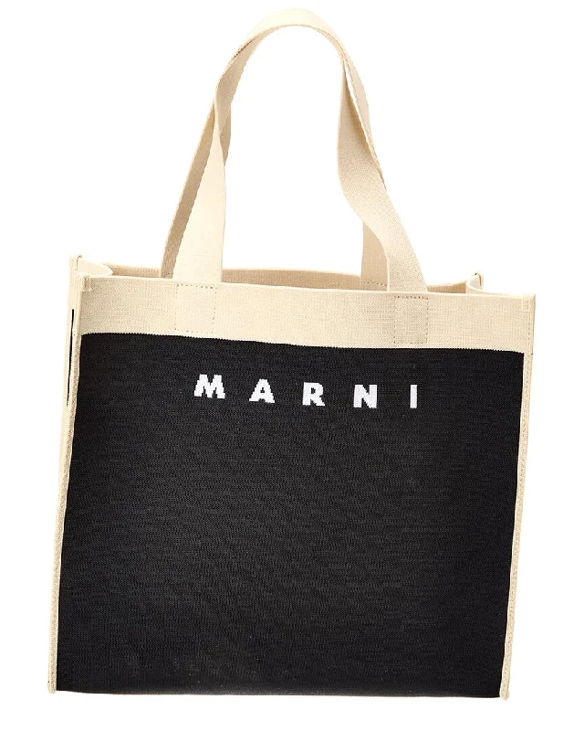 Women's Tote Bag with Magnetic Closure in Orange for Easy Access on the GoMarni Logo Jacquard Medium Canvas Tote Women's Tote Bag with Magnetic Closure in Orange for Easy Access on the GoMarni Logo Jacquard Medium Canvas Tote