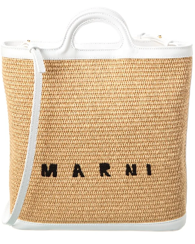 Women's Tote Bag with Zipper Closure in Red for Secure StorageMarni Tropicalia Leather-Trim Tote, Brown