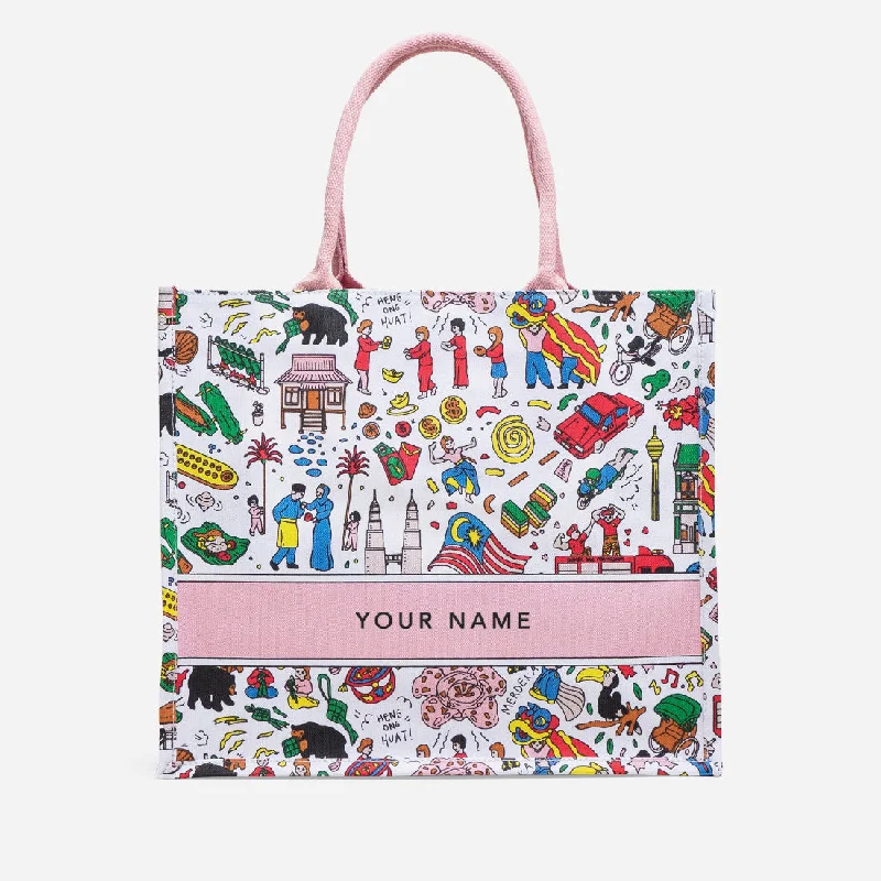 Patchwork Tote Bag in Denim with Vintage - Inspired Designs for a Retro AppealMerdeka 24 Grocery Tote