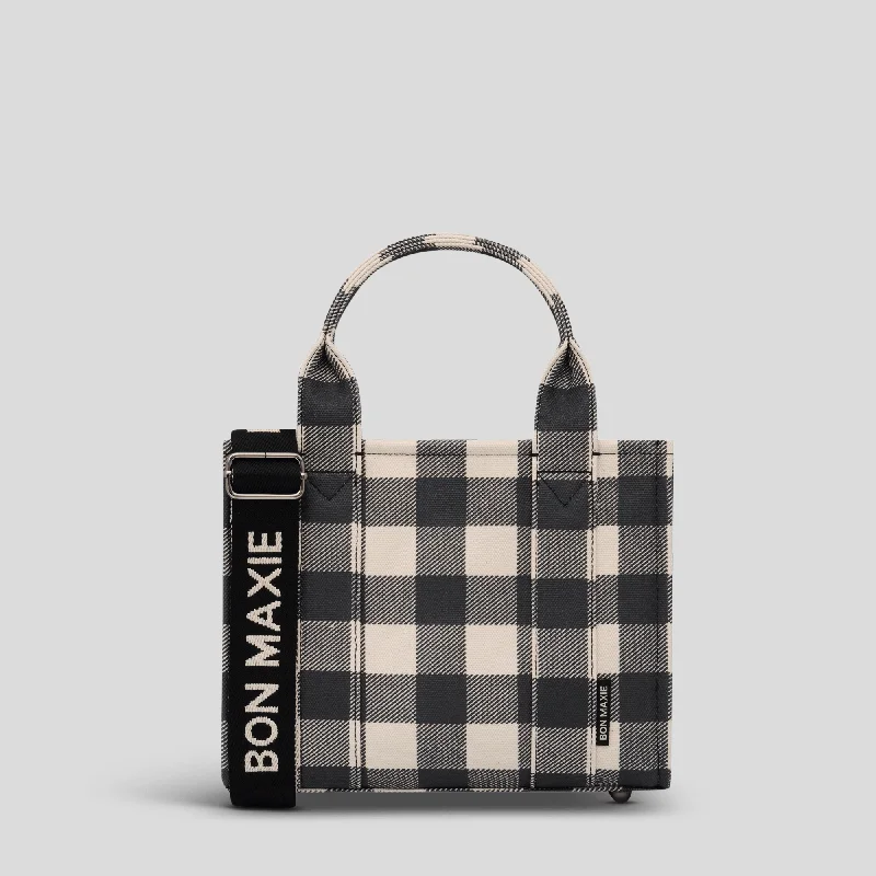 Embroidered Tote Bag in Beige with Floral Motifs for a Boho - Chic VibeMicro Bon Vivant Structured Tote Bag -- Black Gingham