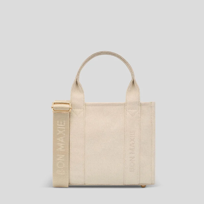 Patchwork Tote Bag in Denim with Vintage - Inspired Designs for a Retro AppealMicro Bon Vivant Structured Tote Bag -- Natural