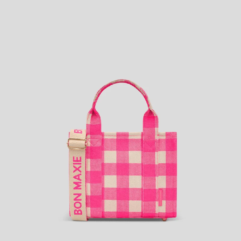 Women's Tote Bag with Zipper Closure in Red for Secure StorageMicro Bon Vivant Structured Tote Bag -- Neon Pink Gingham