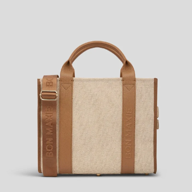Geometric - Printed Tote Bag in Multicolor for a Contemporary and Trendy OutfitSmall Structured Tote Bag with Leather -- Mini Tote Jute Canvas Tan Leather