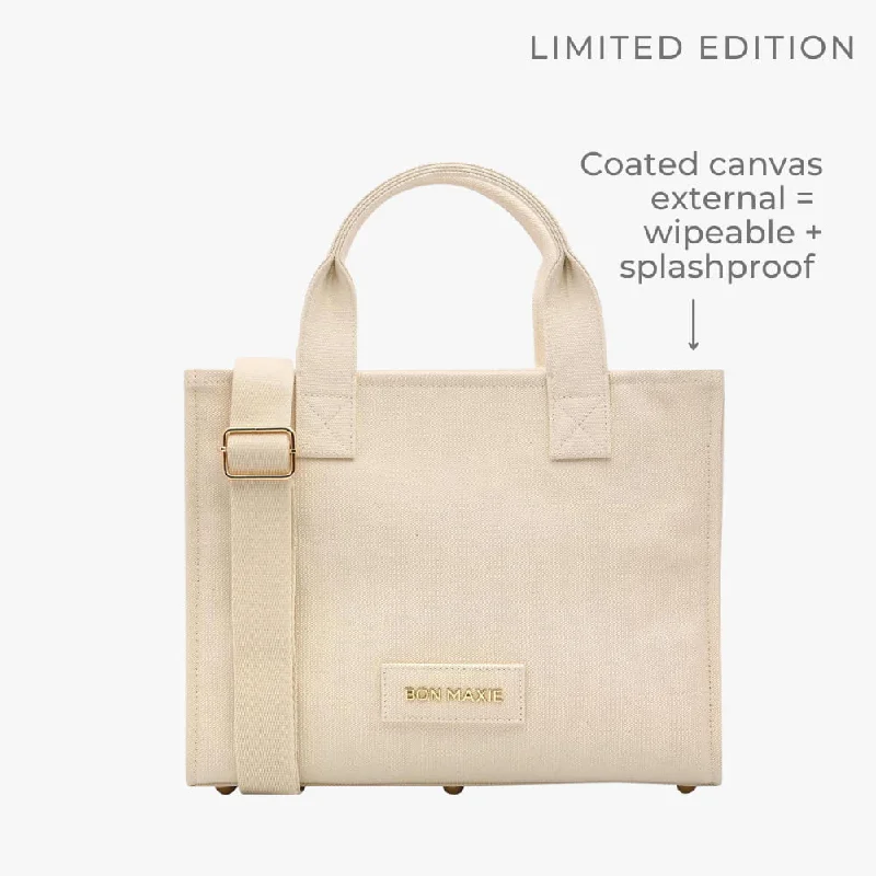 Small Vegan Leather Tote Bag in Blush Pink with Gold - Tone Hardware for a Feminine and Stylish AccessorySmall Bon Vivant Structured Tote Bag -- Mini Tote Natural Canvas