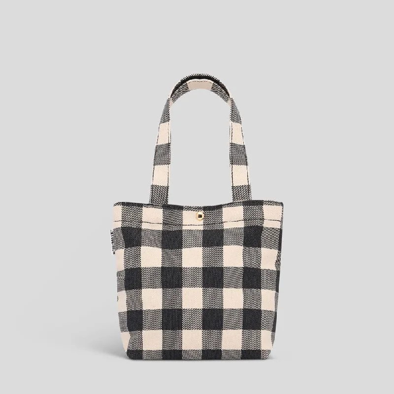 Women's Printed Tote Bag in Floral Patterns for a Spring - Themed Shopping TripMini Bonnie Tote Bag -- Black Gingham