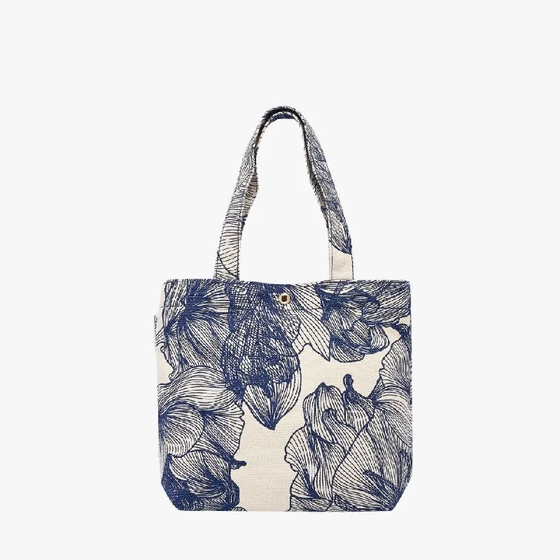 Small Vegan Leather Tote Bag in Blush Pink with Gold - Tone Hardware for a Feminine and Stylish AccessoryMini Bonnie Tote Bag -- Navy Floral