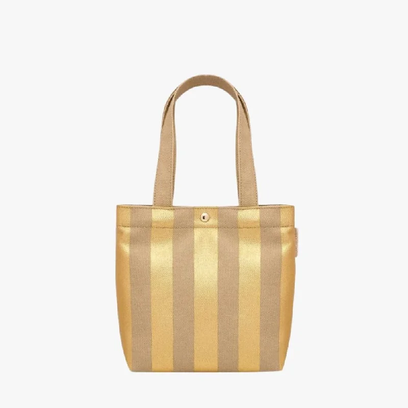 Women's Tote Bag with Zipper Closure in Red for Secure StorageMini Bonnie Tote Bag -- Gold Stripe