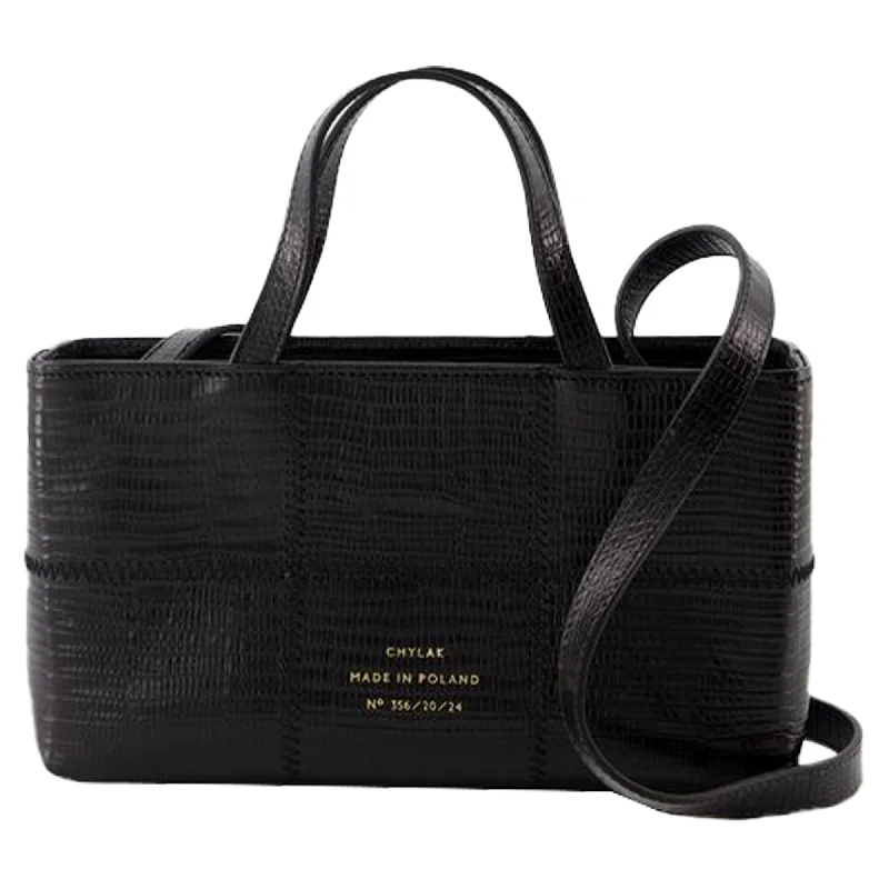 Patchwork Tote Bag in Denim with Vintage - Inspired Designs for a Retro AppealMini shopping bag - Chylak - Leather - Black