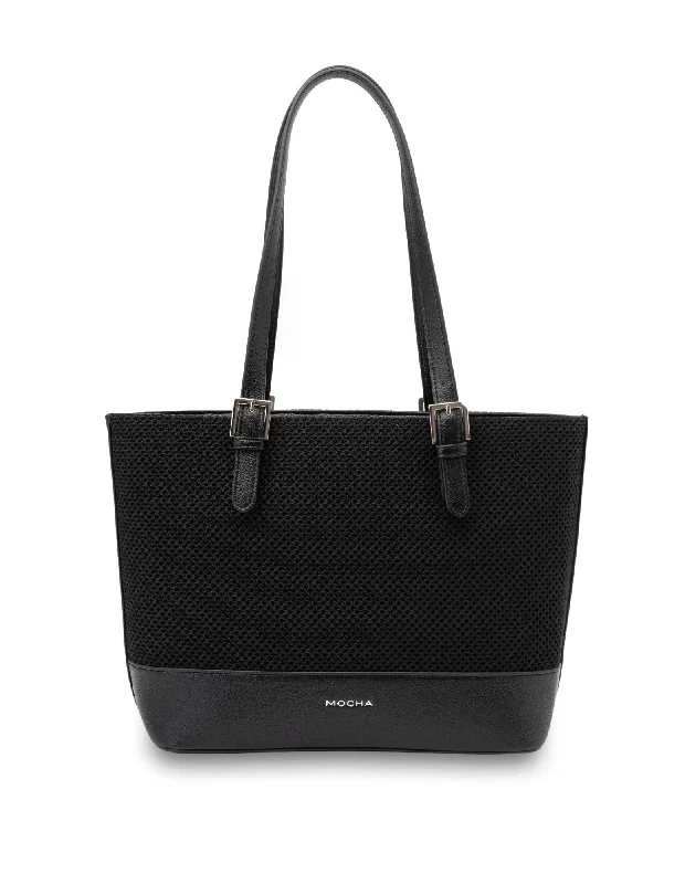 Oversized Jute Tote Bag in Natural Color with Rope Handles for a Beach VacationMocha Layla Knitted Tote Bag - Black