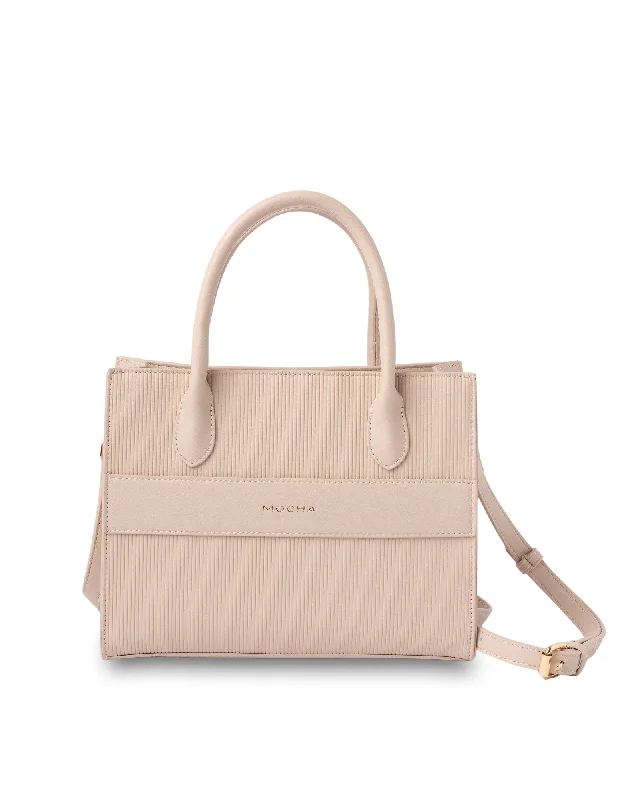 Quilted Tote Bag in Cream with Silver Hardware for a Classic and Sophisticated StyleMocha Penelope Small Tote - Nude