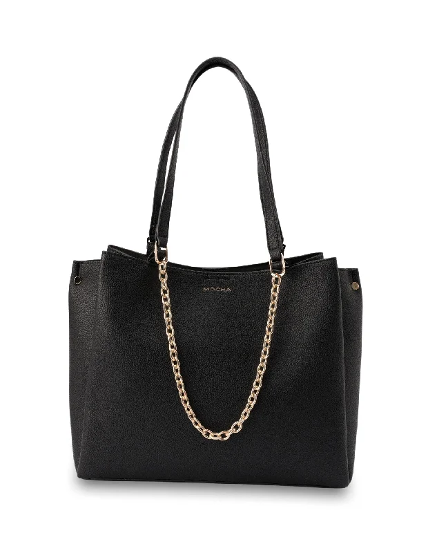 Embroidered Tote Bag in Beige with Floral Motifs for a Boho - Chic VibeMocha Sienna Stud Tote Bag - Black