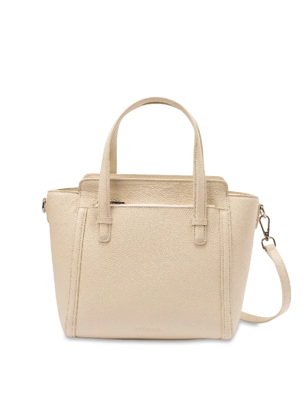 Faux Fur - Trimmed Tote Bag in White for a Cozy Winter LookMocha Veronica Leather Small Tote- Cream
