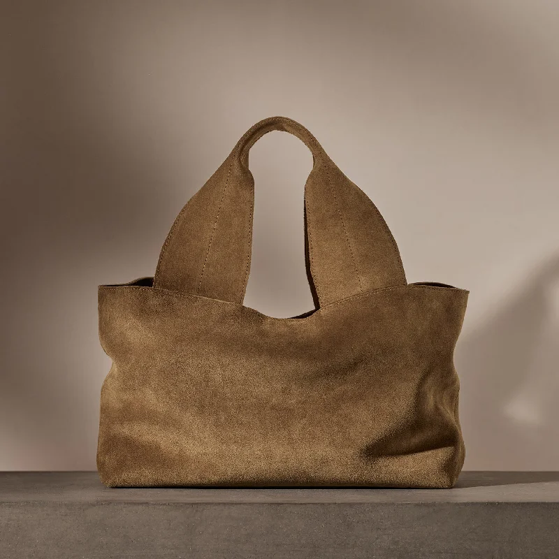 Linen Tote Bag in Natural Beige with Braided Details for a Rustic Summer EnsembleMontecito Suede Bag - String