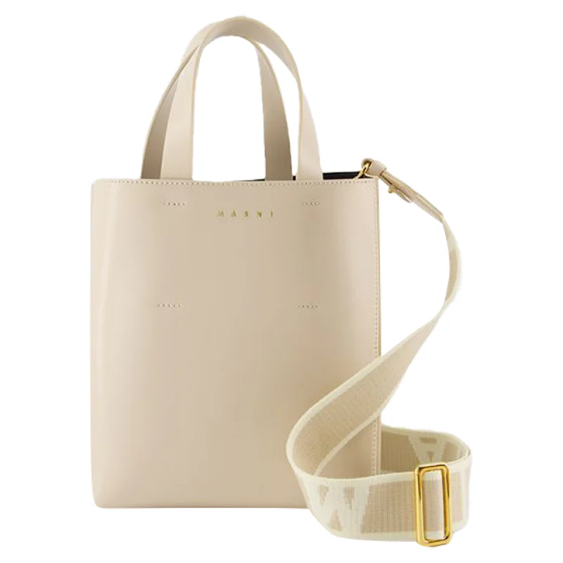 Women's Tote Bag with Magnetic Closure in Orange for Easy Access on the GoMuseo Mini Shopping Bag - Marni - Leather - Beige