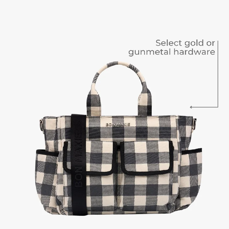Geometric - Printed Tote Bag in Multicolor for a Contemporary and Trendy OutfitMulti-Pocket Nappy Bag -- Black Gingham