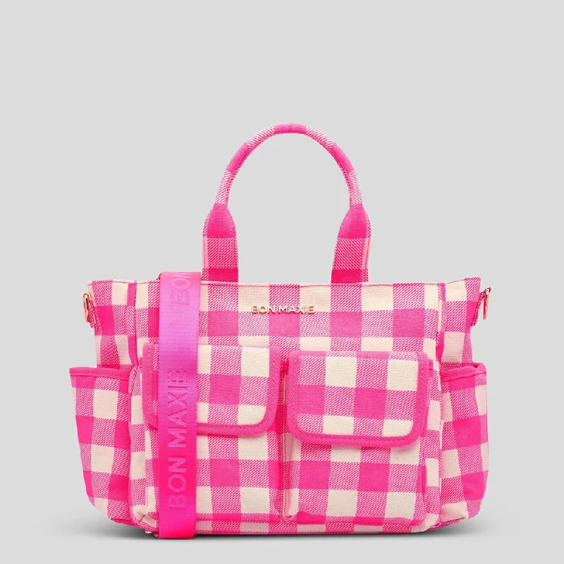 Waterproof Tote Bag in Yellow for Outdoor Activities in Wet WeatherMulti-Pocket Nappy Bag -- Neon Pink Gingham