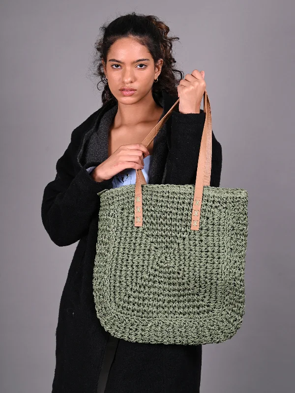 Women's Tote Bag with Zipper Closure in Red for Secure StorageOdette Green Woven Spacious Tote Bag For Women Women's Tote Bag with Zipper Closure in Red for Secure StorageOdette Green Woven Spacious Tote Bag For Women
