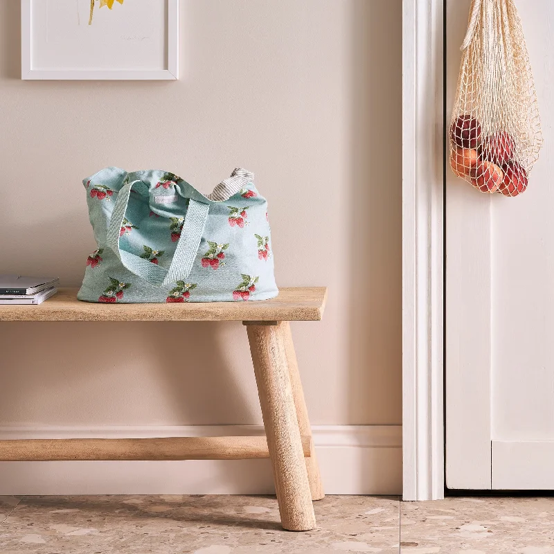 Women's Tote Bag with Zipper Closure in Red for Secure StorageStrawberries Blue Everyday Bag