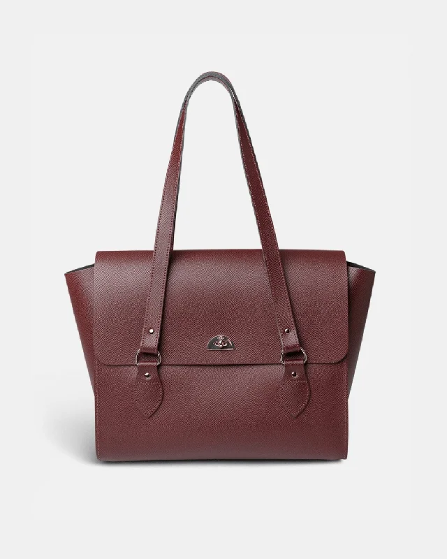 Tote Bag with RFID - Blocking Pocket in Black for Protecting Your Cards and InformationThe Emily -  Oxblood Saffiano