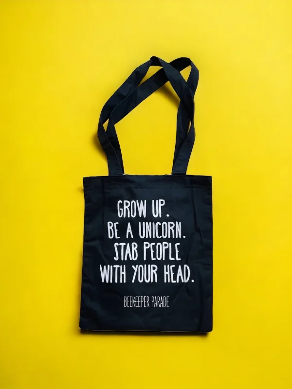 Tote Bag with RFID - Blocking Pocket in Black for Protecting Your Cards and InformationThe "Grow up. Be a Unicorn 🦄 " Quote Tote Medium (Black Canvass)