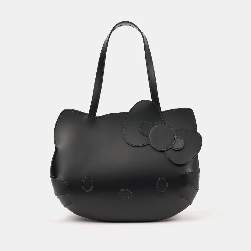 Faux Fur - Trimmed Tote Bag in White for a Cozy Winter LookThe Hello Kitty Face Tote - Black
