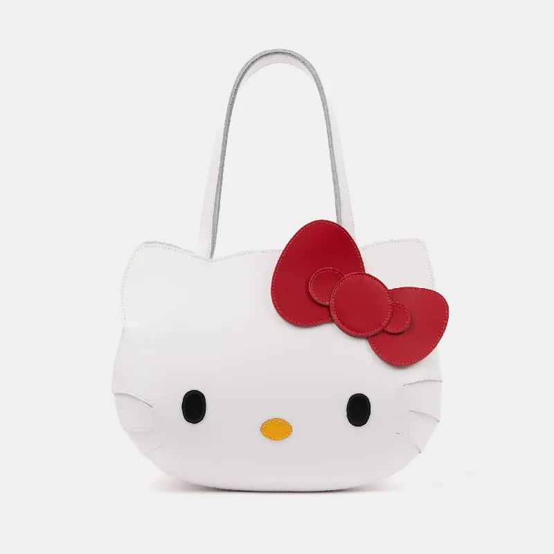 Large Capacity Genuine Leather Women's Tote Bag in Black for Work and CommutingThe Hello Kitty Face Tote - Brilliant White