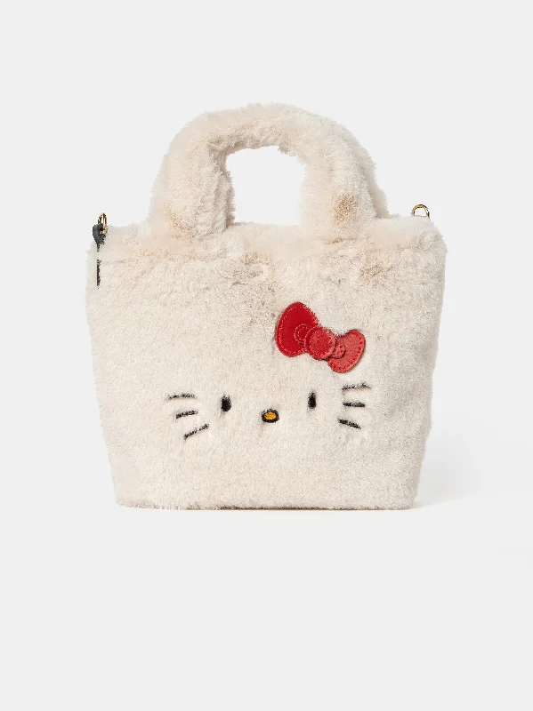 Quilted Tote Bag in Cream with Silver Hardware for a Classic and Sophisticated StyleThe Hello Kitty Nano Fluffy Tote - Cream