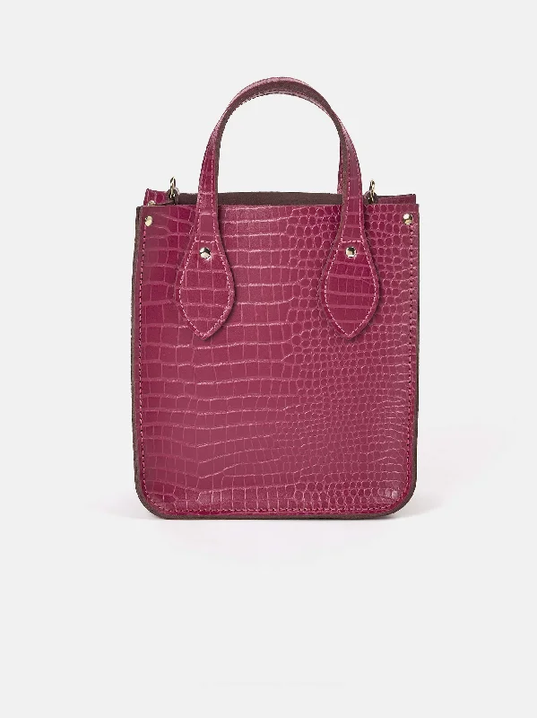Small Vegan Leather Tote Bag in Blush Pink with Gold - Tone Hardware for a Feminine and Stylish AccessoryThe Mini Tote -  Magenta Croc