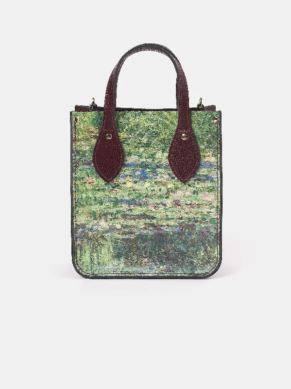 Small Vegan Leather Tote Bag in Blush Pink with Gold - Tone Hardware for a Feminine and Stylish AccessoryThe Mini Tote - Oxblood with Water Lillies